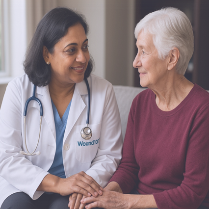 Wound care specialist providing home care to elderly patient